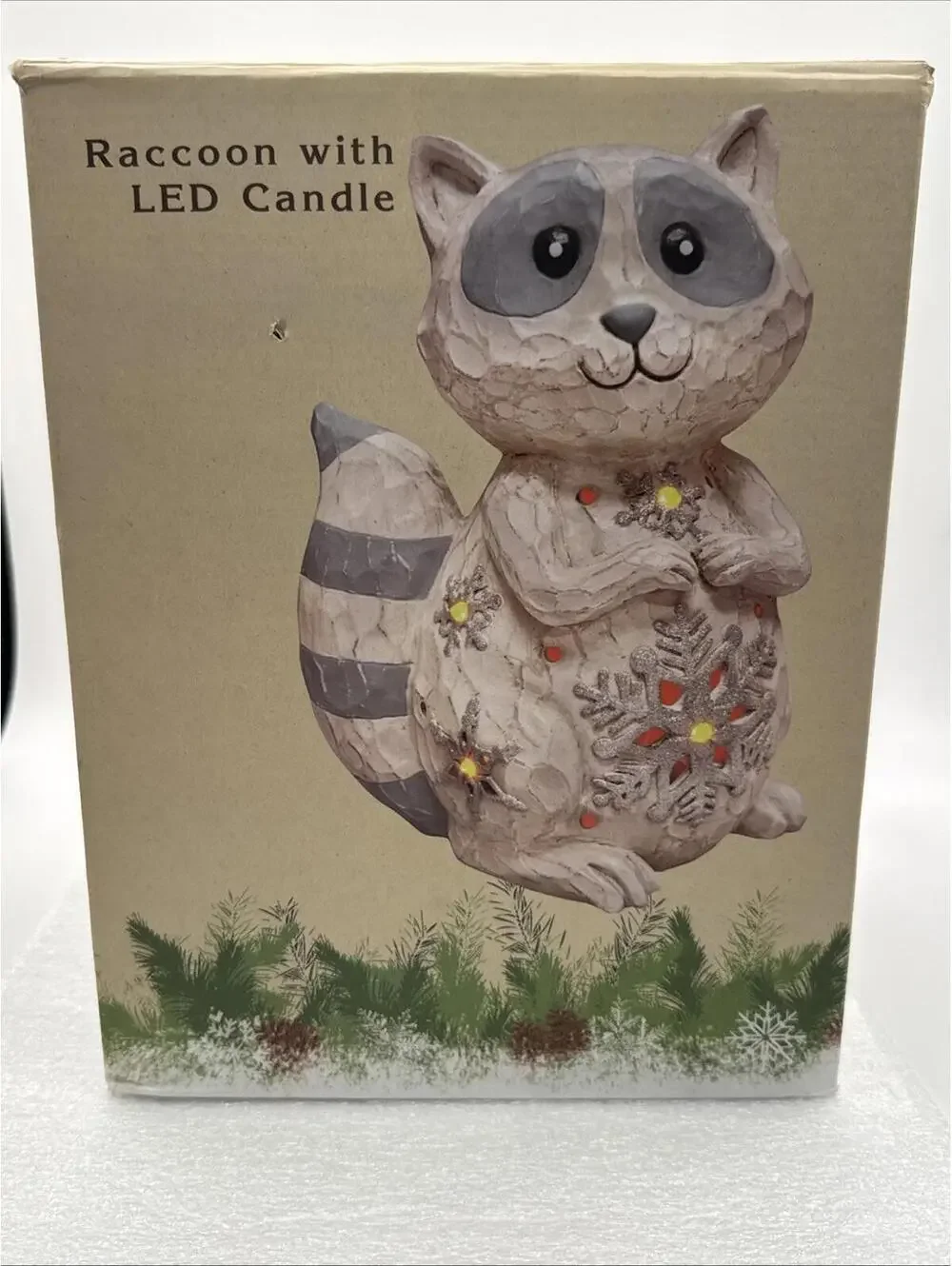 Cracker Barrel Lighted Raccoon LED Flicker Candle Woodland Christmas Lodge 10”